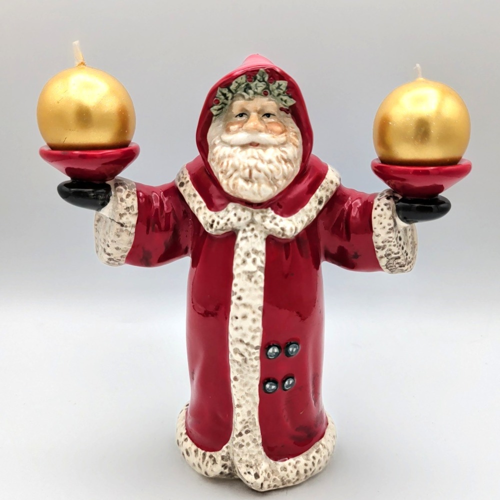 Santa Dual Votive Candle Holder - 8" tall Christmas Holiday Decor St Nick‎
